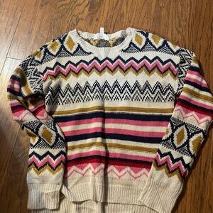 No Boundaries Pink, Gold, and Cream Patterned Sweater